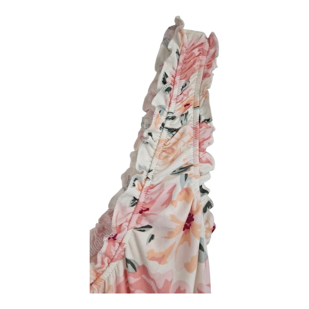 No Boundaries Mini Dress Size XS Cream Pink Floral Stretch Ruffles Smocked Waist - Picture 5 of 10